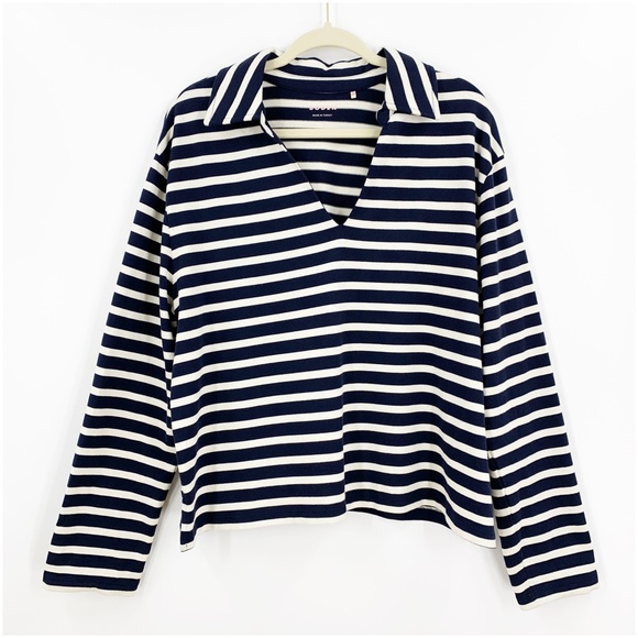 Boden Notch Collar Top Navy/Ivory - Picture 3 of 11